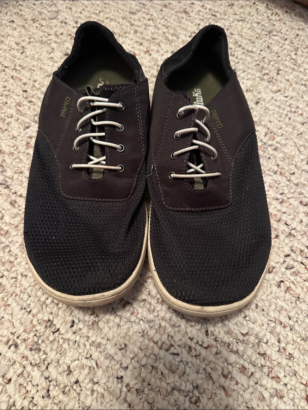 OluKai Men's Black Knit Lace-Up Sneakers with Cream Soles